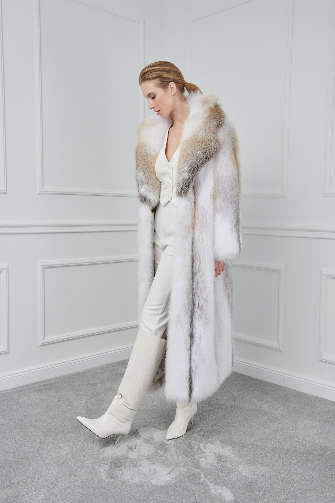 Arctic Gold Fox Fur Long Coat With Rever Collar Made of 100% - Etsy