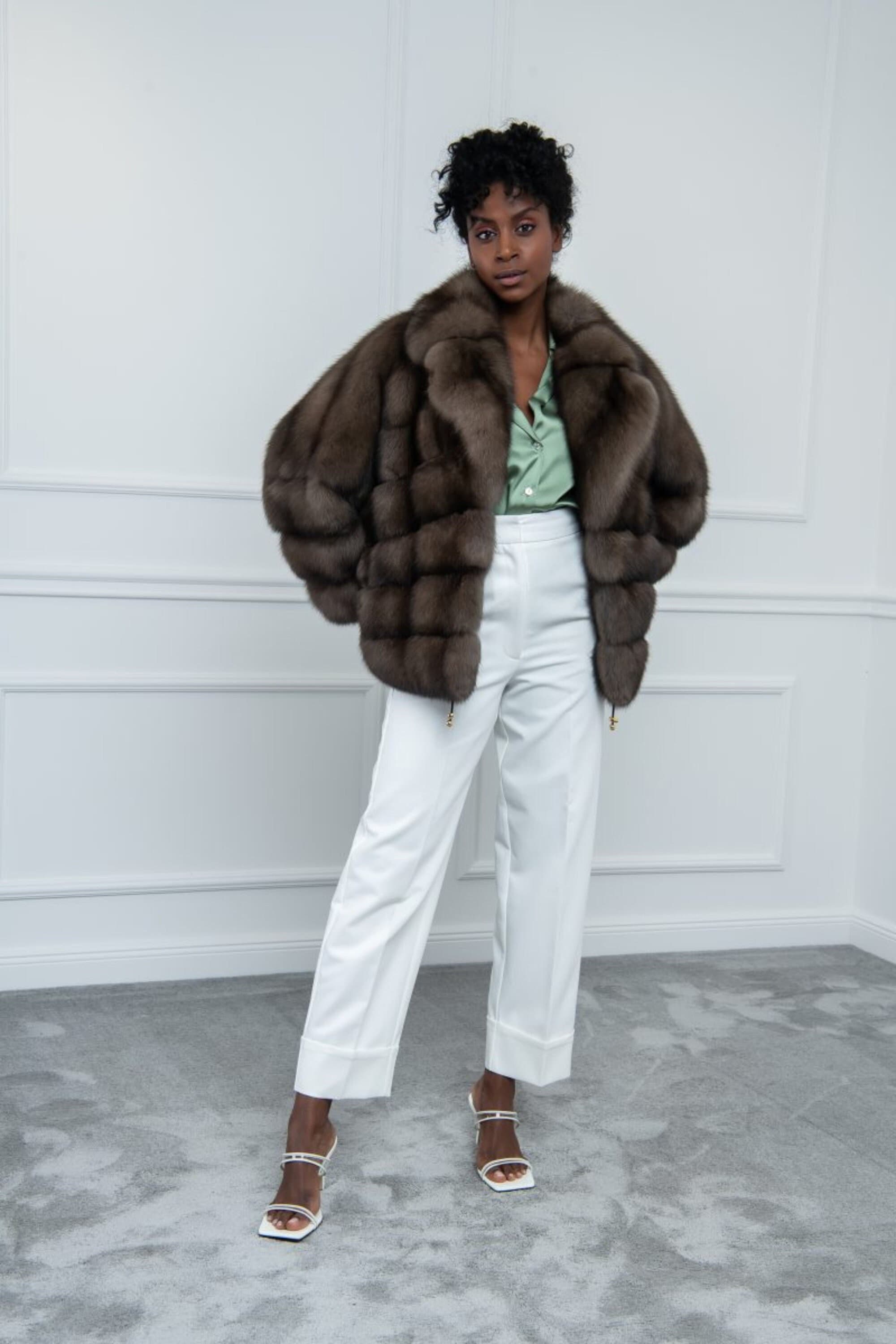 Buy Platinum Sable Relaxed Fit Fur Jacket Made of 100% Real Fur