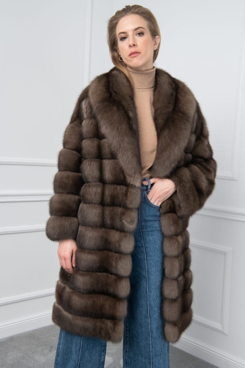 Platinum Sable Fur Coat With Wide Shawl Collar Made of 100% - Etsy