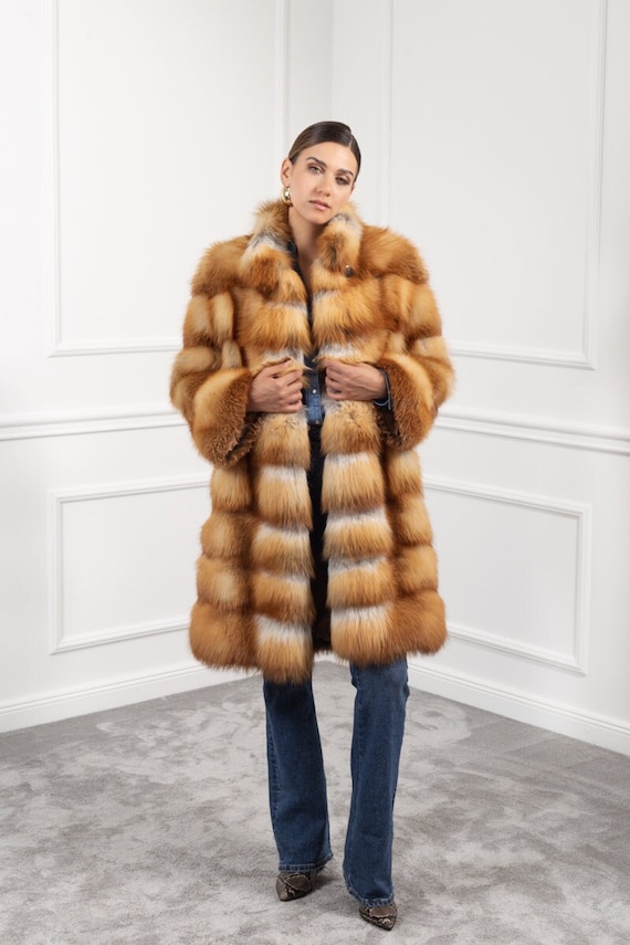 F/FUR STAND COLLAR ジャケット Canadian Red Fox Fur Jacket With Stand Collar - Etsy