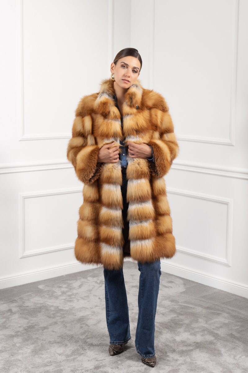 Buy Canadian Red Fox Fur Jacket With Stand Collar Online in India