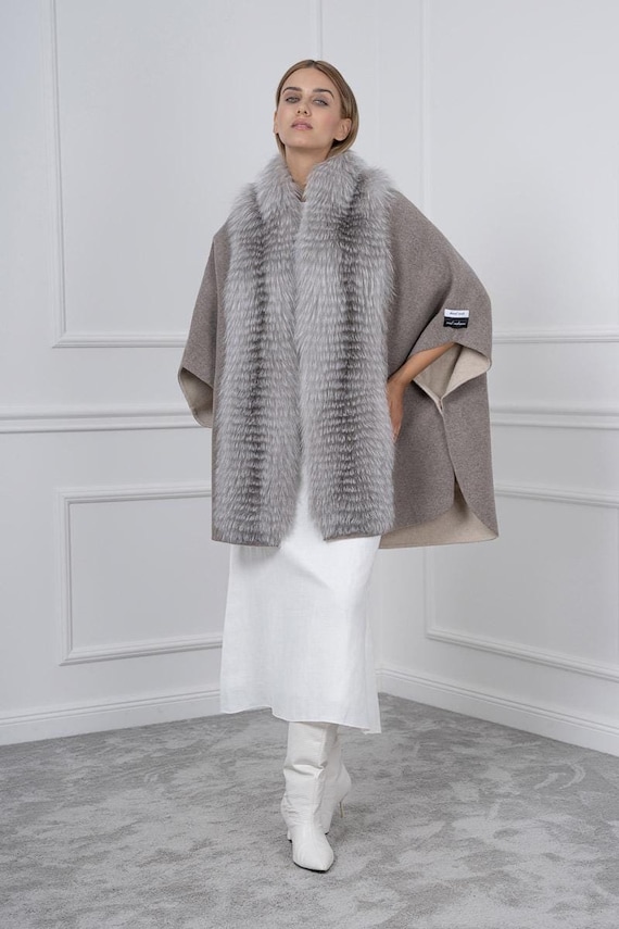 フォックスファー付きグレーカシミアファーケープ - Etsy 日本
