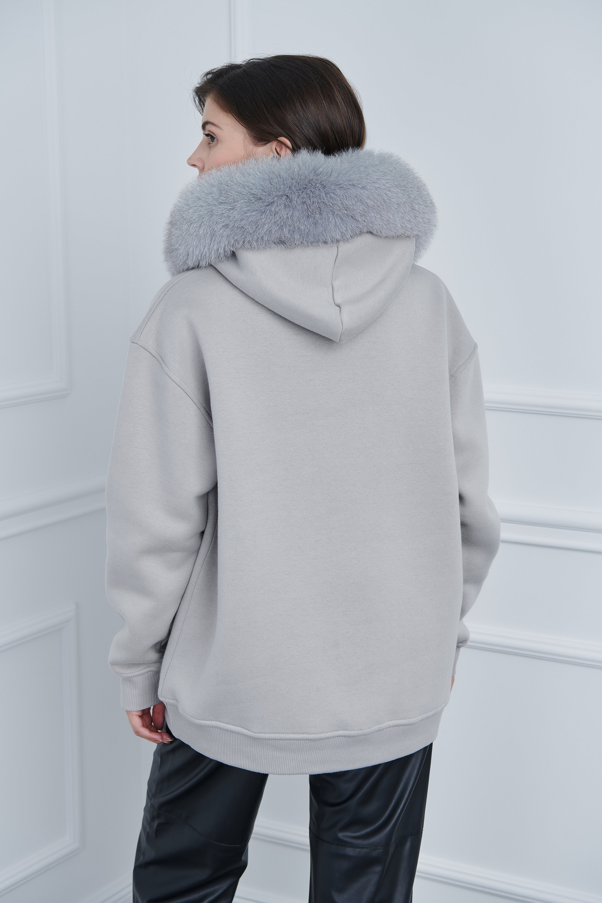 Light Gray Sweatshirt Hoodie With Fox Fur Made of 100% Real Fur - Etsy