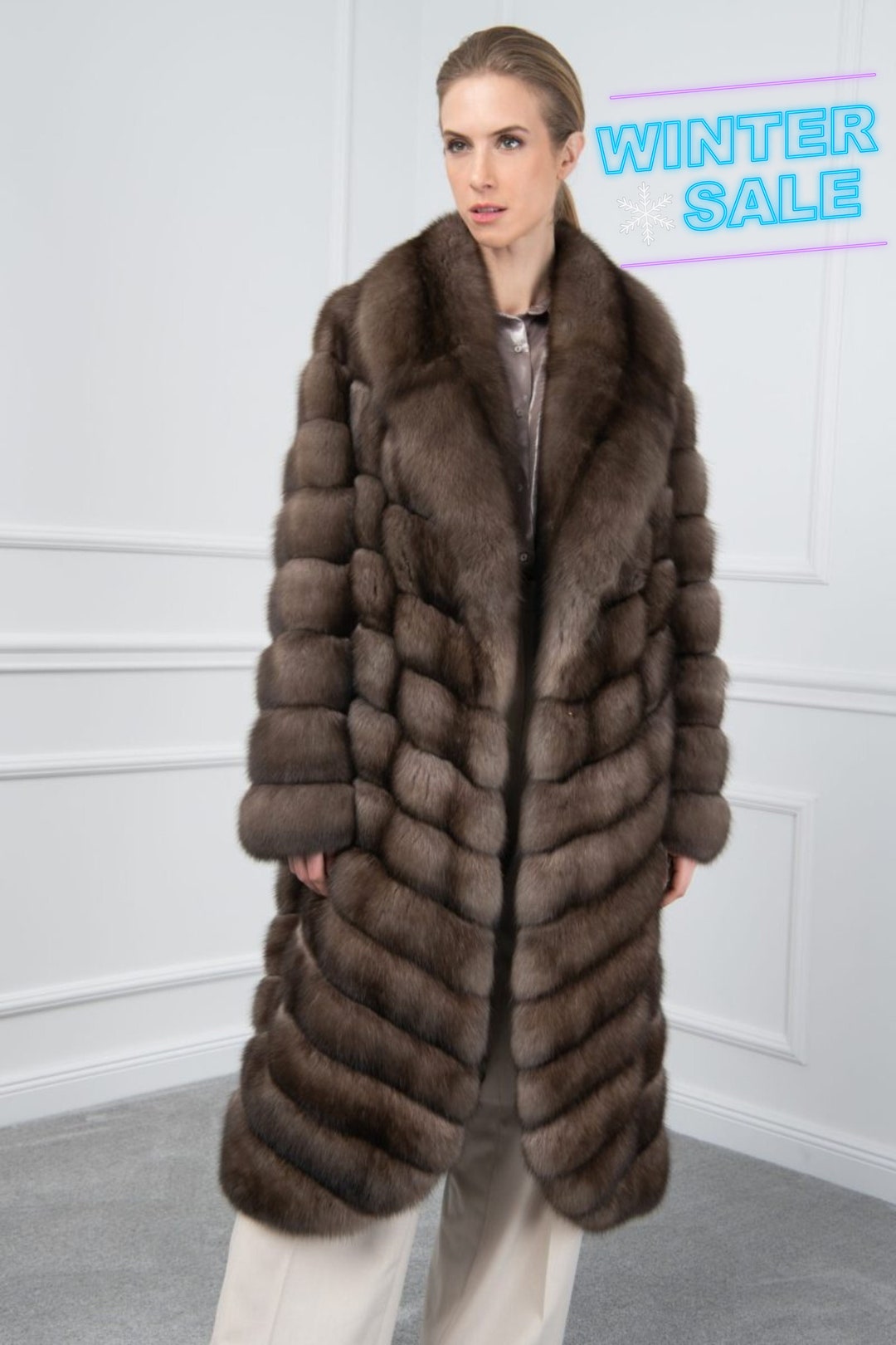 Sable Platinum Chevron Cut Fur Coat With Shawl Collar. Made of - Etsy