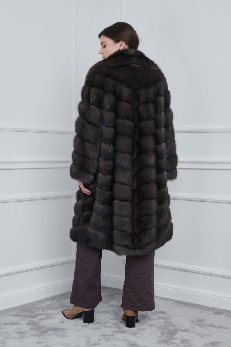 Sable Lutezia Coat With Rever Collar Back. Discover our sable collection, exceptional choices only for sable fur lovers, always tailor made for your needs. Real Sable Fur Coat, made in Kastoria, Greece.