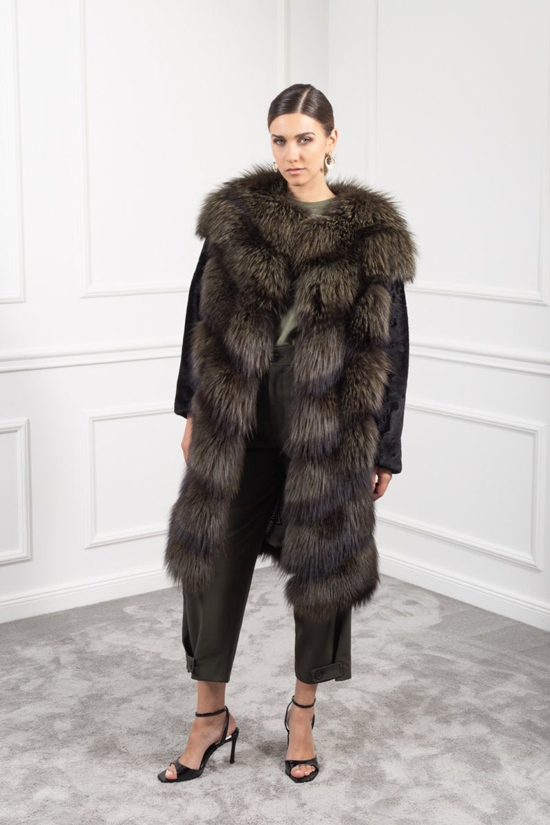 Swakara and Silver Fox Fur Coat - Etsy