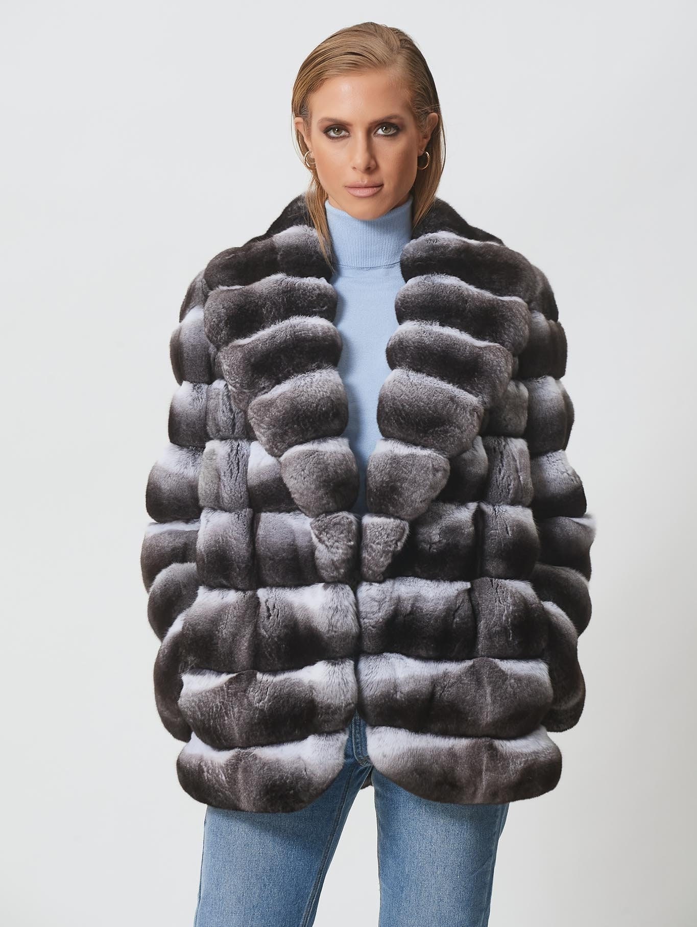 Chinchilla Short Jacket With Shawl 