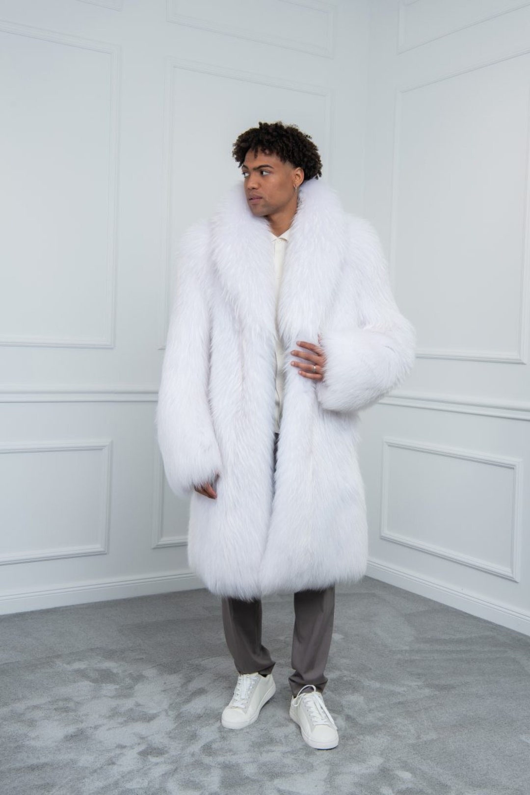 Men's White Finn Raccoon Fur Coat Made of 100% Real Fur - Etsy