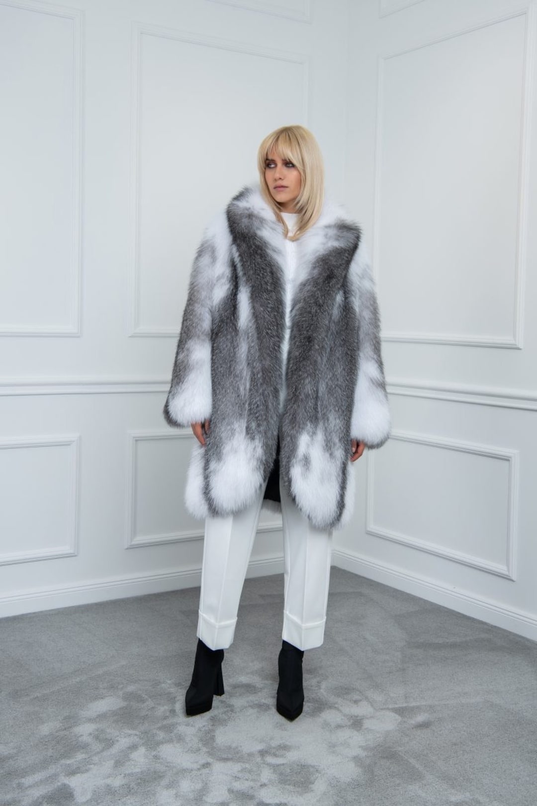 Arctic Marble Fox Fur Jacket Made of 100% Real Fox Fur - Etsy