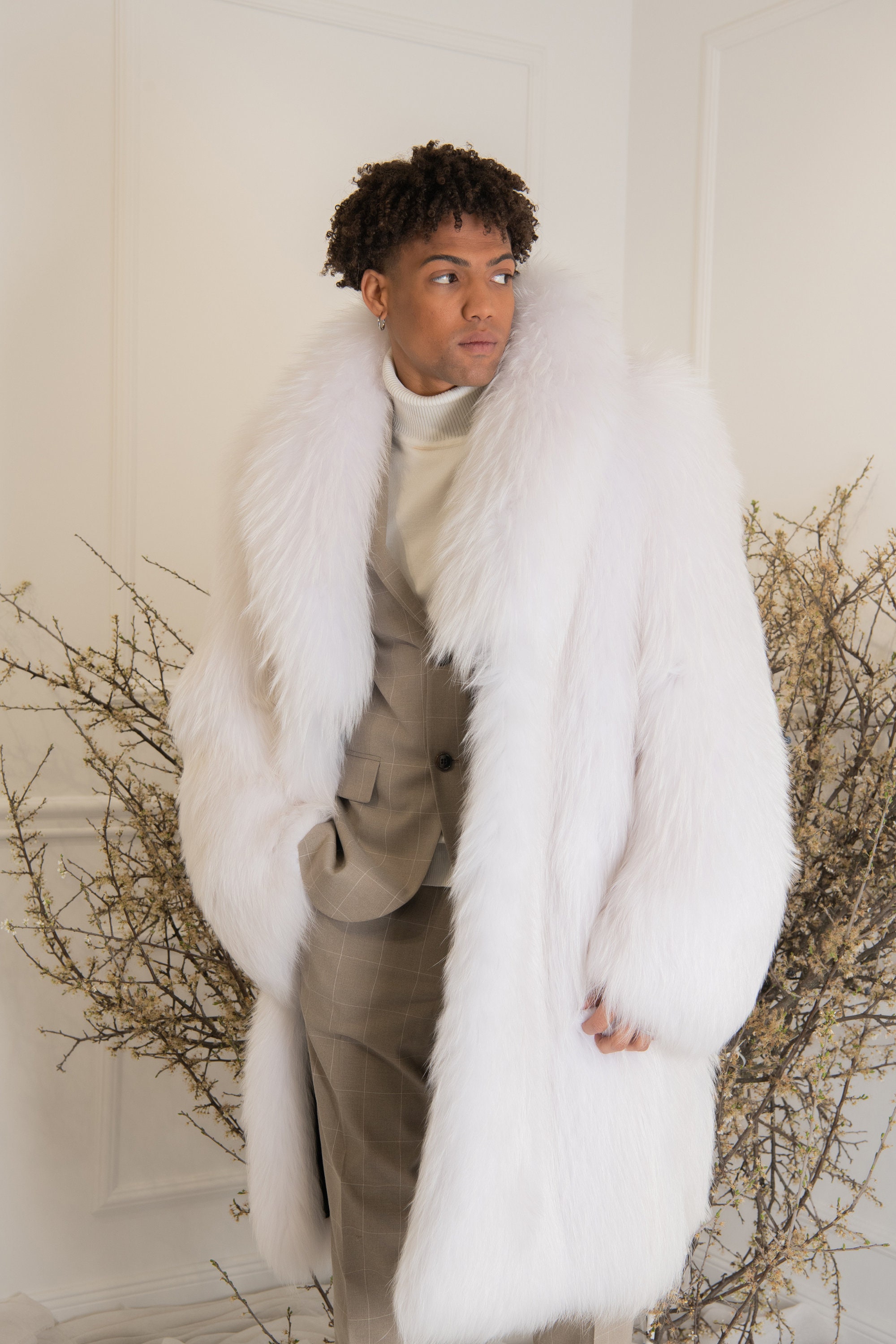 Men's White Finn Raccoon Fur Coat Made of 100% Real Fur - Etsy UK