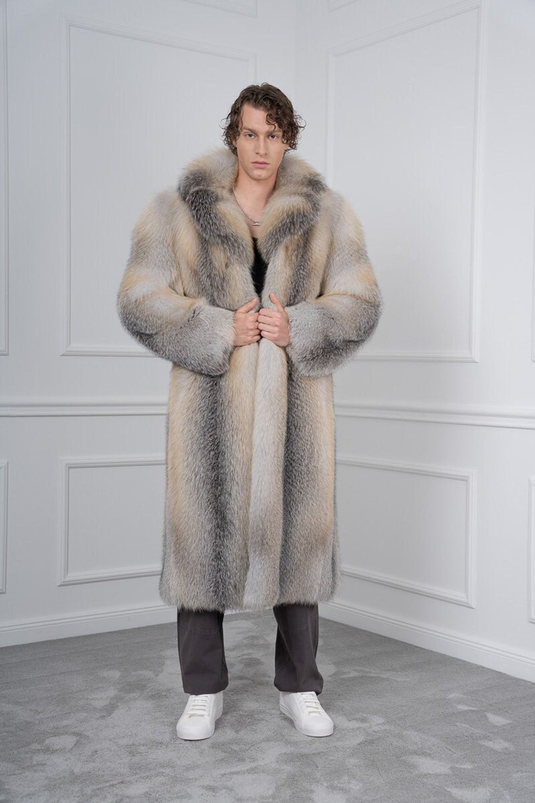 Men's Golden Island Fox Fur Coat With Rever Collar - Etsy
