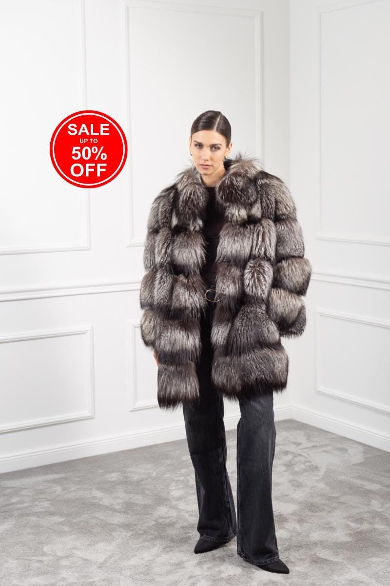 Silver fox fur coat - Etsy 日本