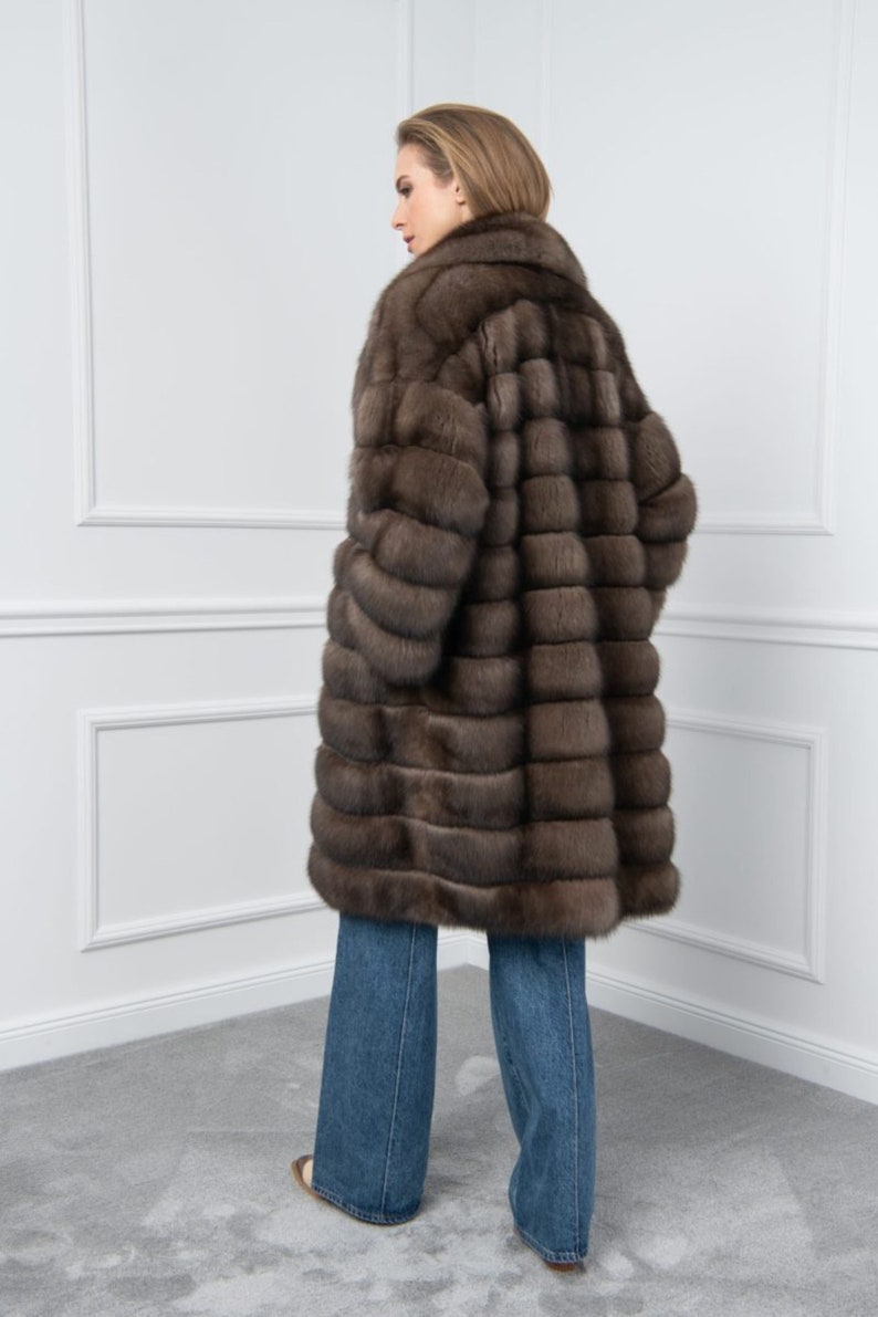 Platinum Sable Fur Coat With Wide Shawl Collar Made of 100 Real Fur