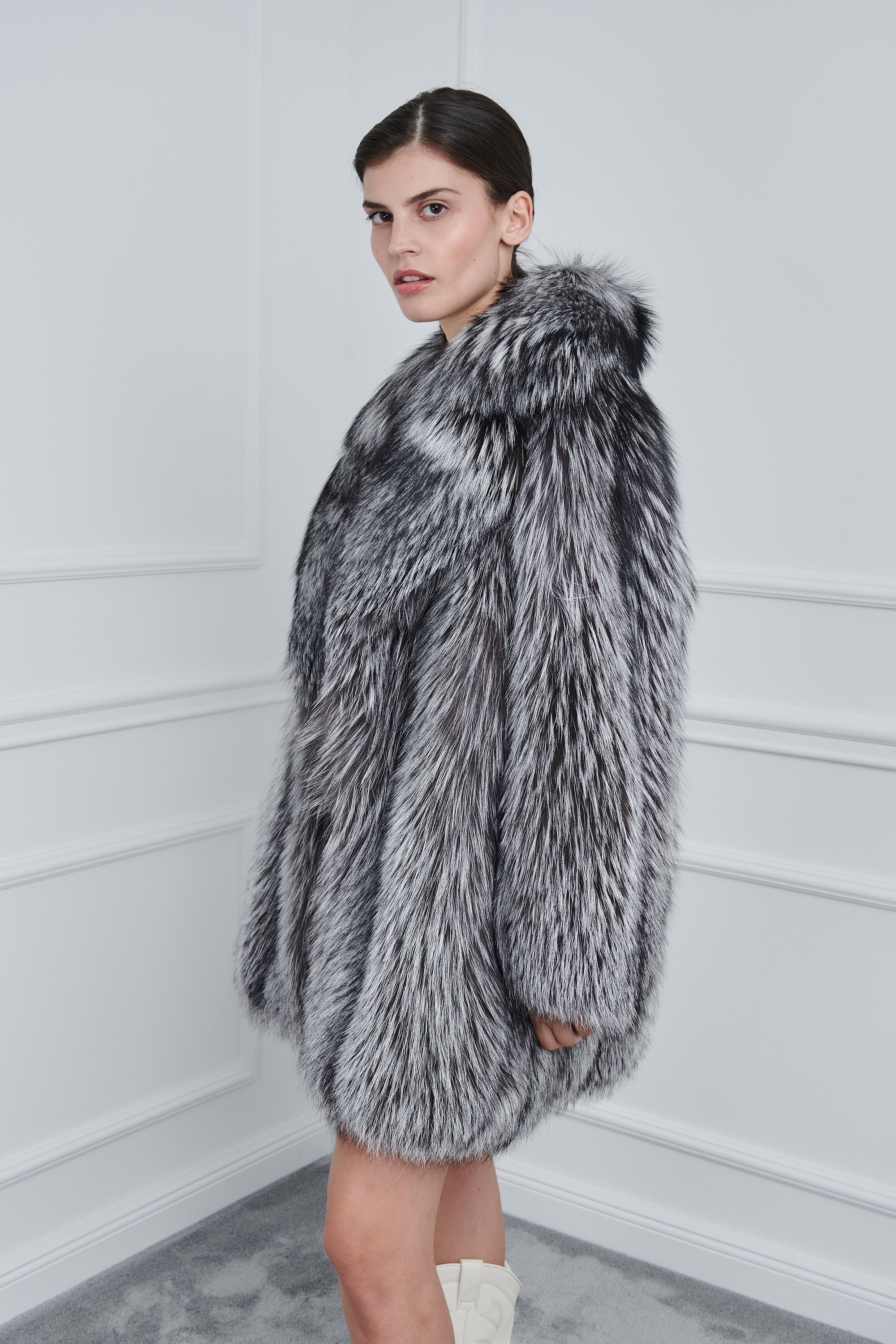 Silver Fox Fur Jacket With Rever Collar. Real Fox Fur Coat. - Etsy