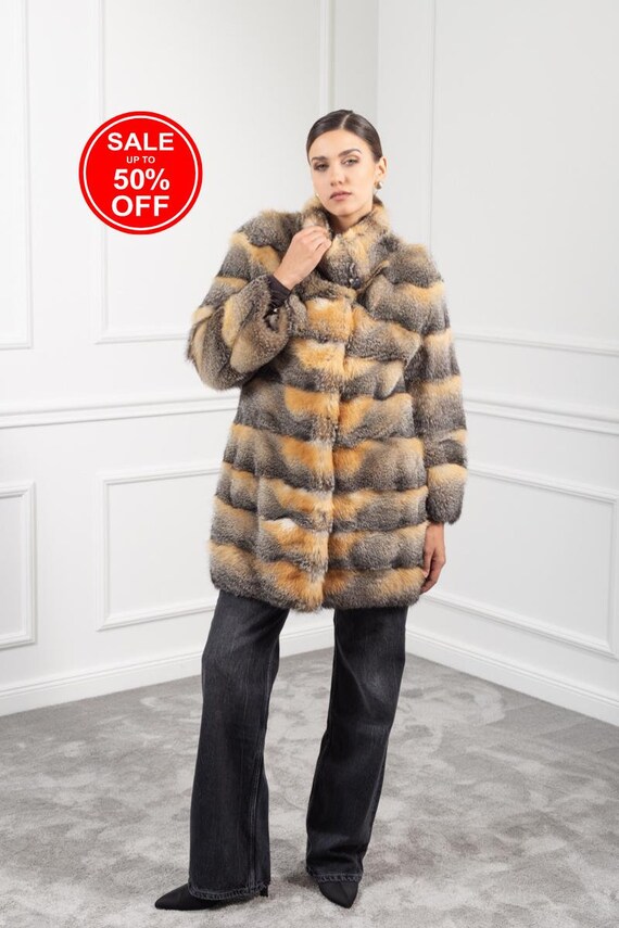 Veste En Fourrure Véritable De Renard Gris - Taille 36 - Occasion Très Bon état
