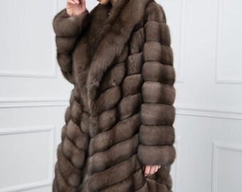 Platinum Sable Fur Coat: Chevron Cut Shawl Collar, Real Fur UK