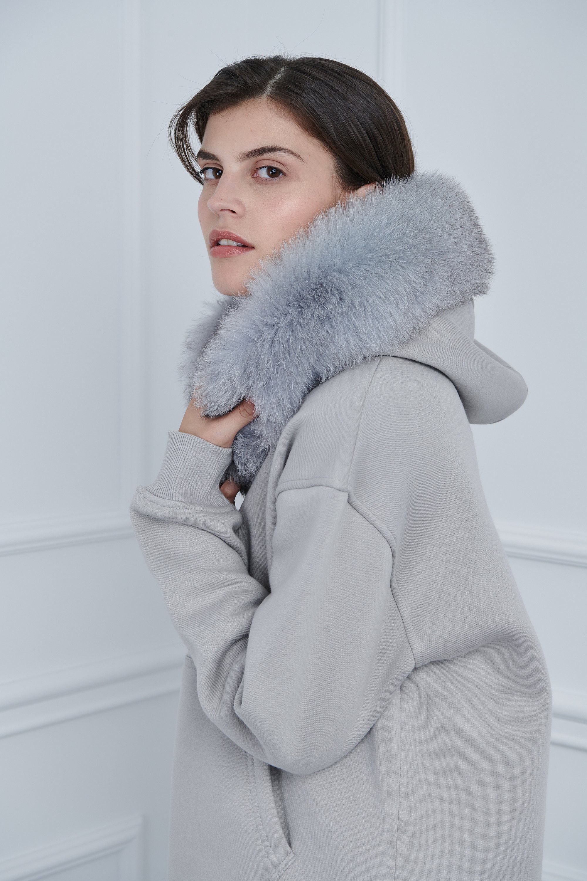 Light Gray Sweatshirt Hoodie With Fox Fur Made of 100% Real Fur - Etsy