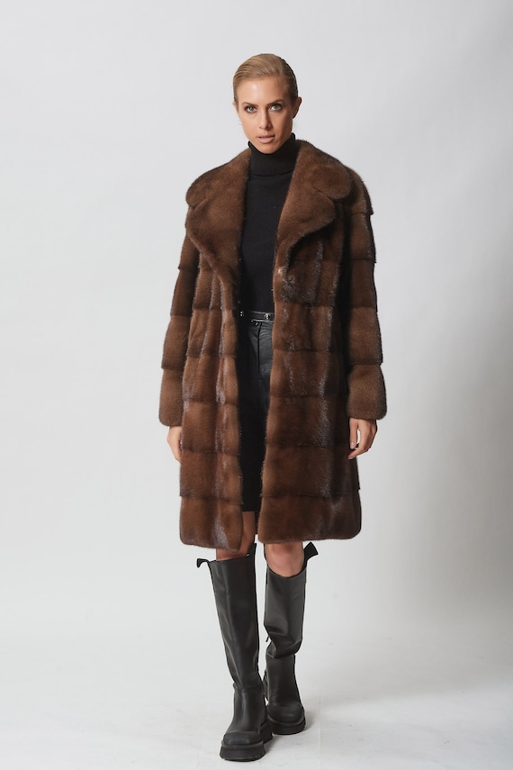 Brown Cross Mink Fur Coat (Women's Medium) - Estate Furs