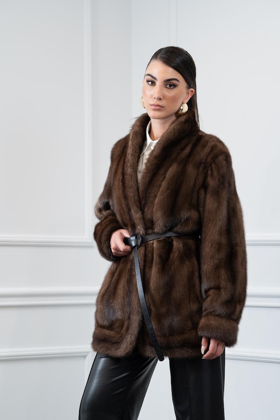 ショールカラーのヴィンテージブラウンミンクファージャケット - Etsy 日本