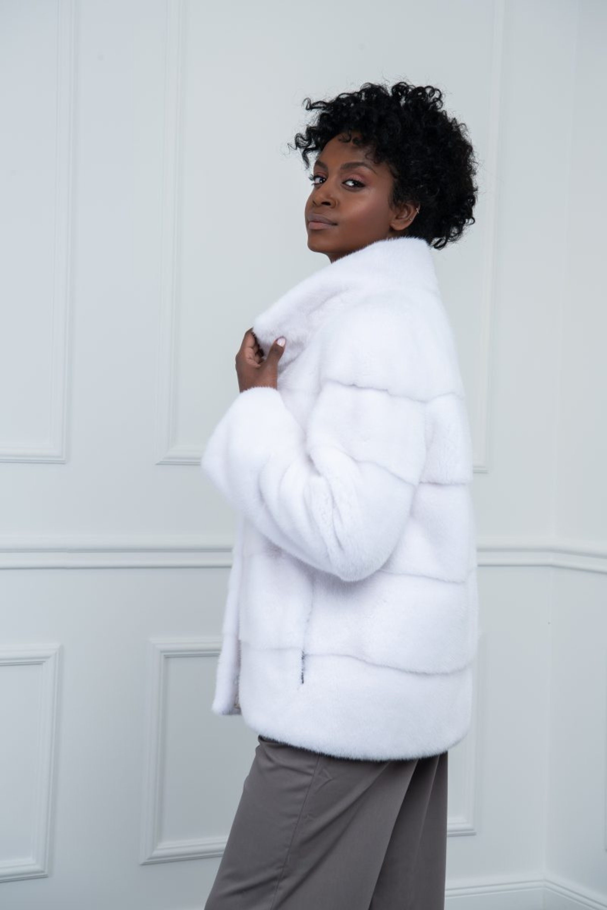 White Mink Fur Jacket With Stand Collar Made of 100% Real Fur - Etsy
