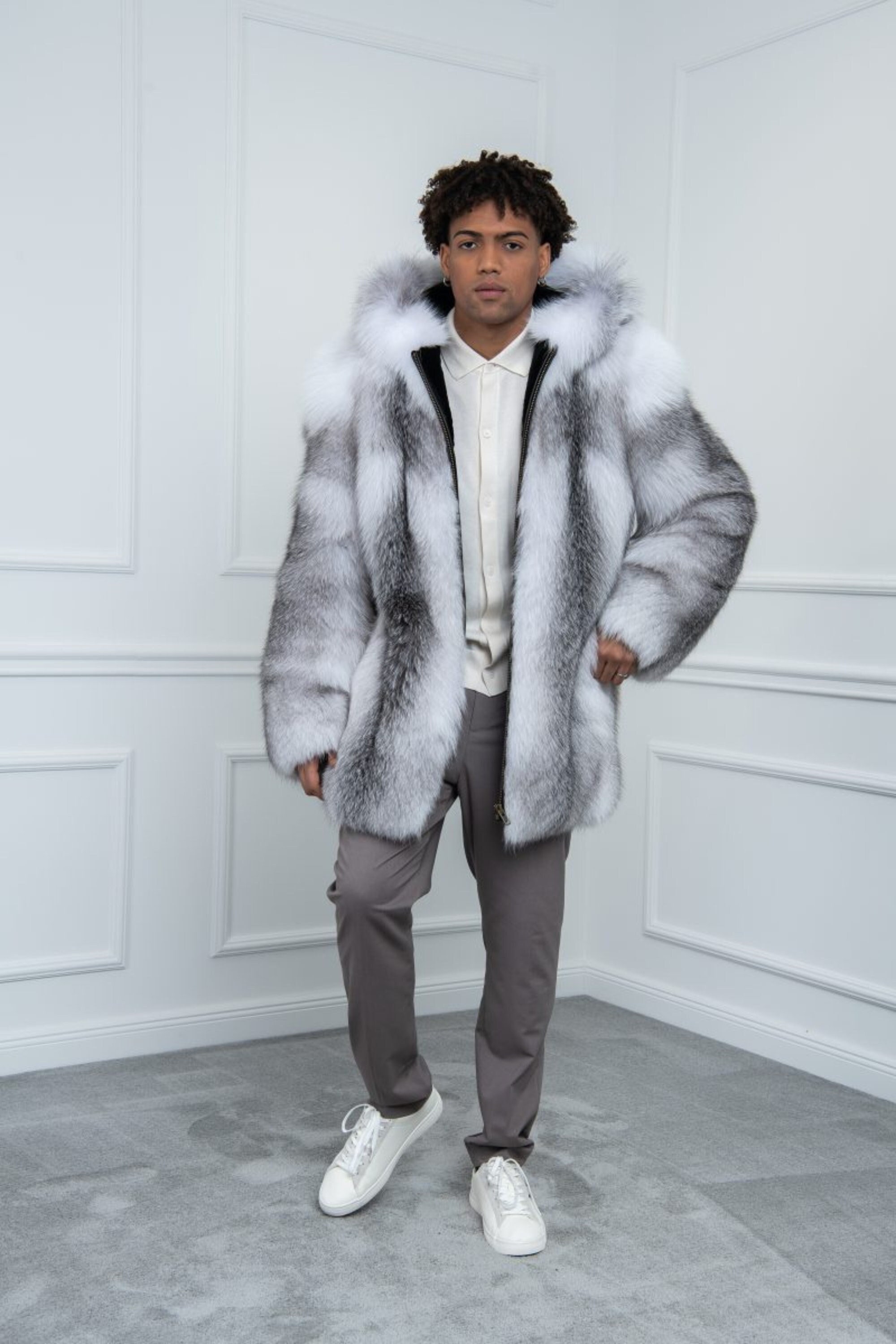 Parka homme de marque luxe Revers Épais chaud Section moyenne et longue Col  de fourrure épaisse blouson Vêtement Masculin