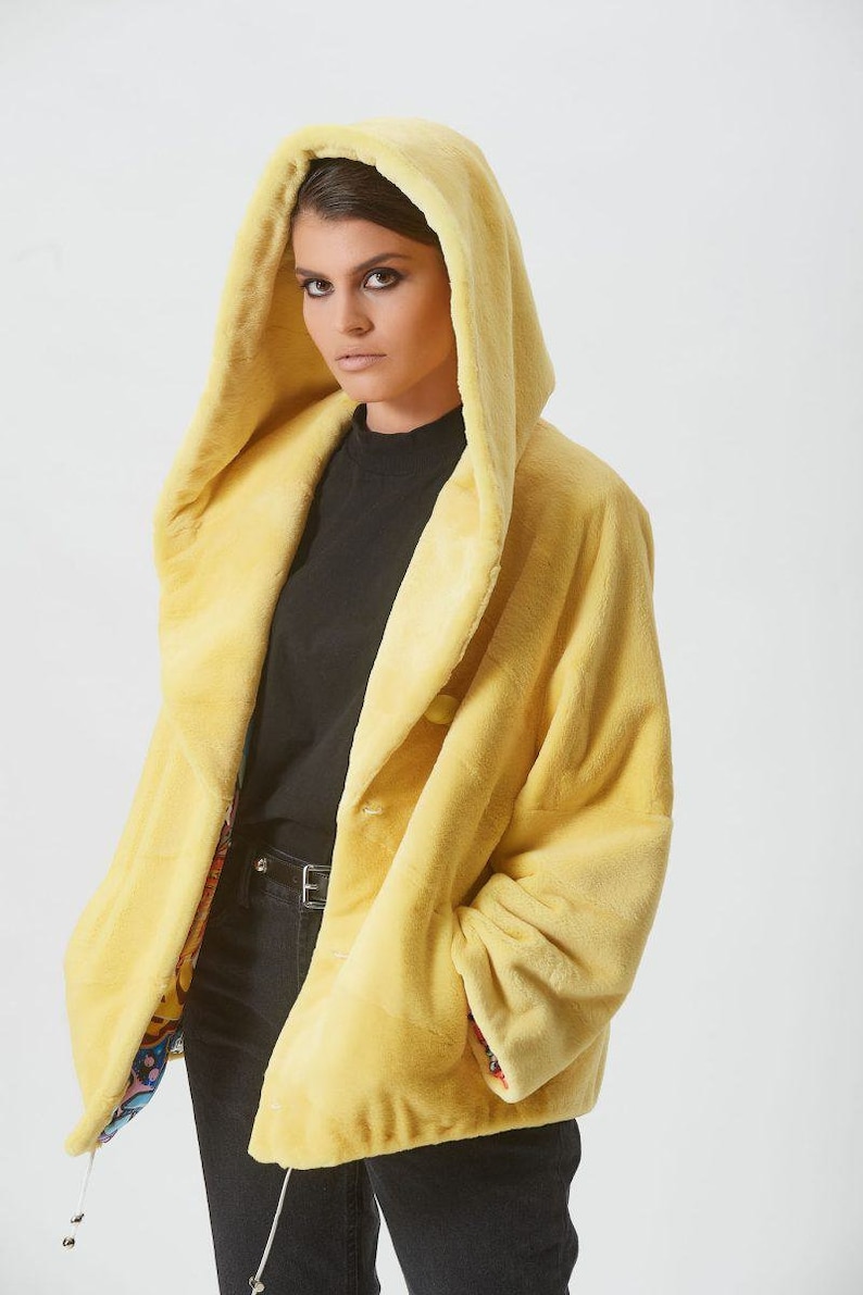 Yellow Short Sheared Mink Fur Short Jacket With Hood - Etsy