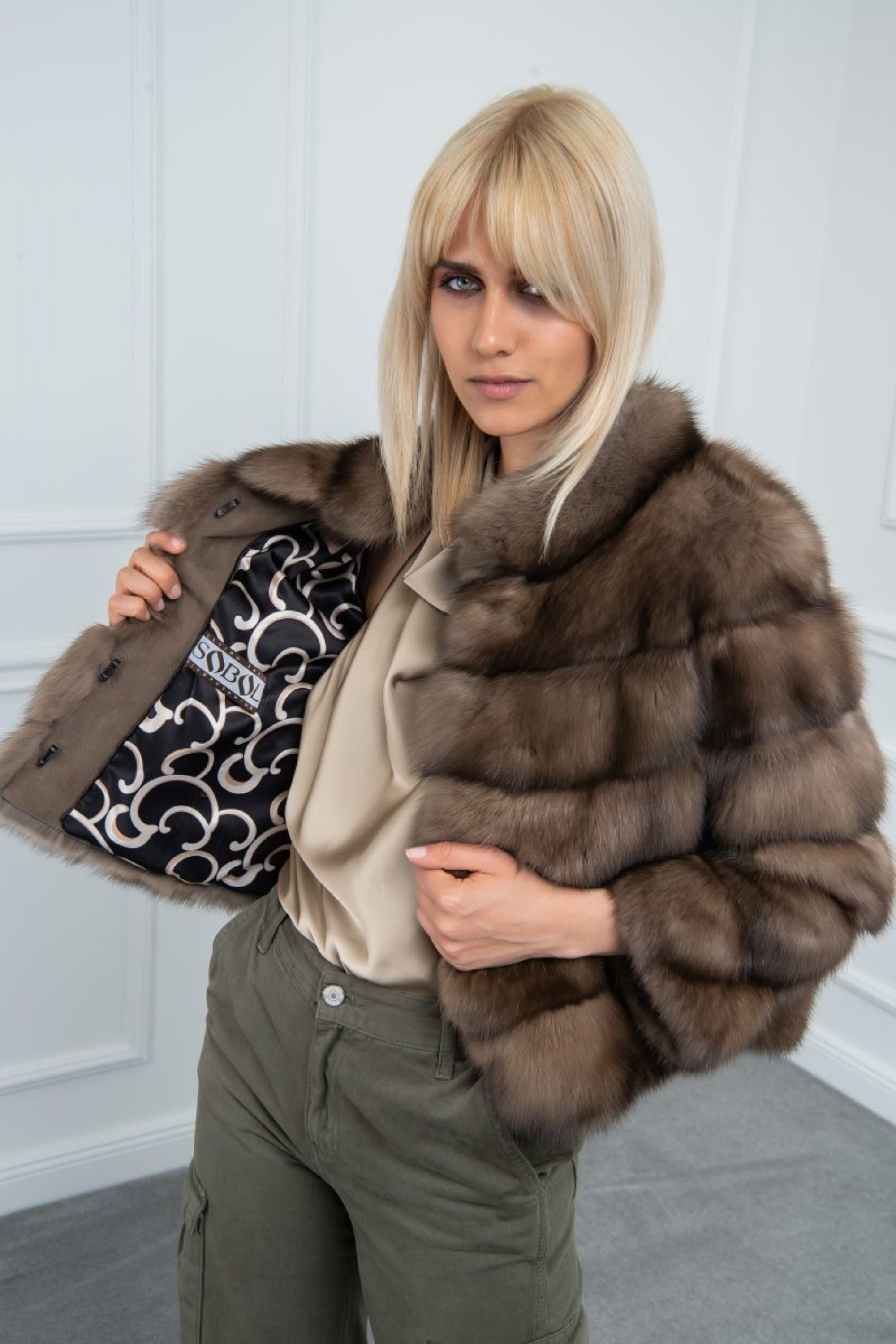 Lavander Sable Fur Cropped Jacket Made of 100% Real Fur. Zibellina