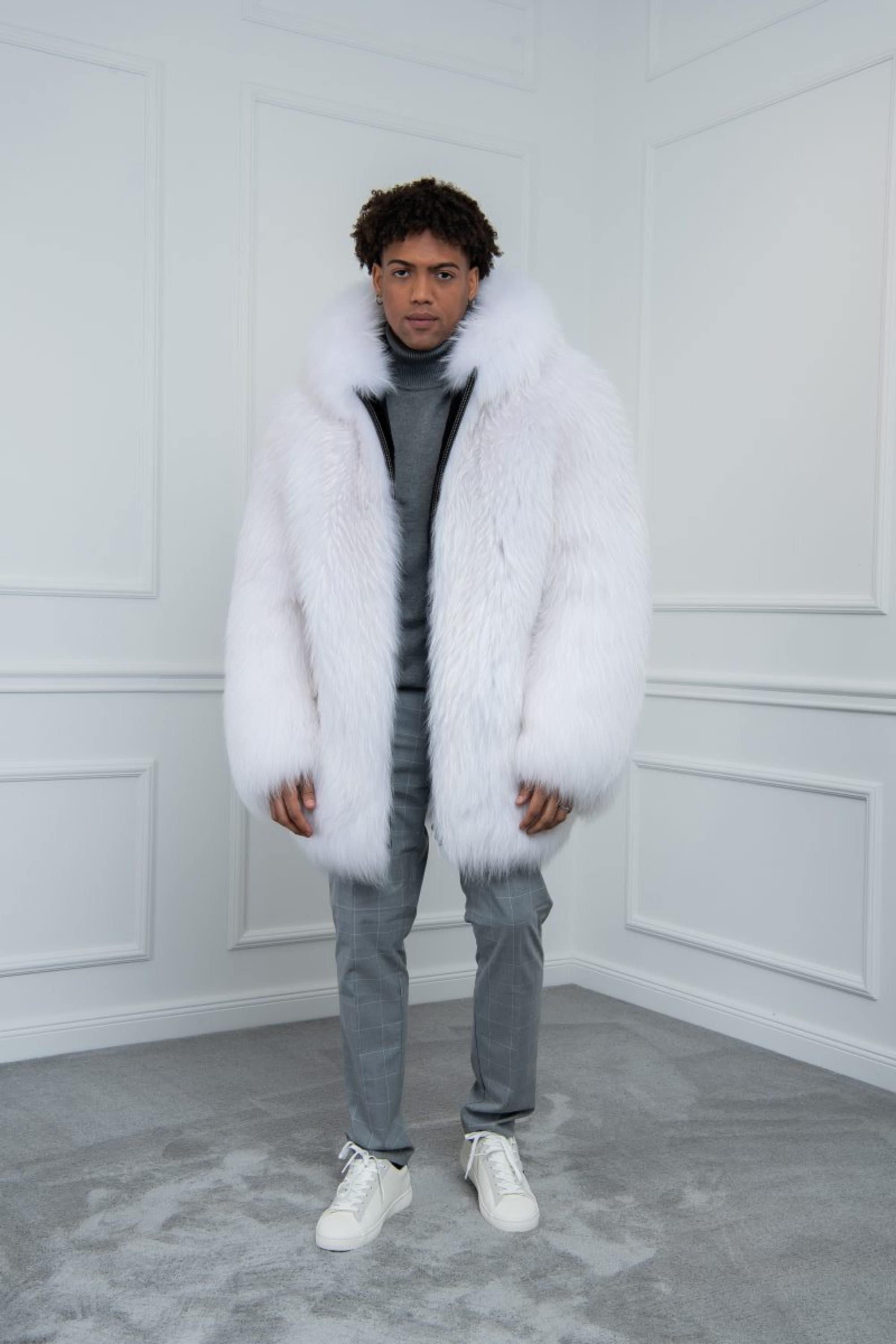 Men's White Finn Raccoon Fur Jacket With Hood Made of 100% -  Denmark