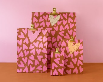 Blockbodenbeutel Klein Valentine Pink/Cognac | Verpackung, Einpacken, Geschenkverpackung | Pink, Herzen, Geschenktüte, Valentinstag, Liebe