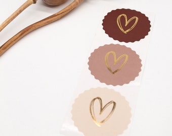 Herz Aufkleber mit Goldeffekt, verschiedene Farbkombinationen | Sticker, Aufkleber für Geschenke | Rot, Rosa, Beige, Liebe, Valentinstag