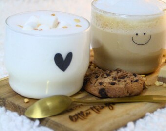 2er Set Glas mit Herz und Smiley | Kaffeetasse Smiley und Herz | Ästhetisch, Aesthetic, Cute