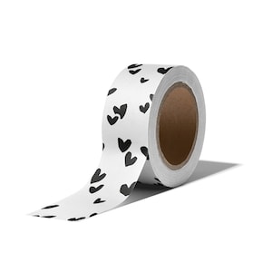 Washitape Hearts Black / White | Washitape, Klebeband, Geschenkband | schwarz, weiß, Herzen, Herz, Bullet Journal Zubehör, DIY, Masking Tape