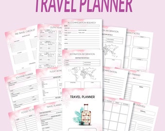 Travel Planner - Travel Journal  Template - Trip Planner - Travel Itinerary -Vacation Organizer -  Instant Download