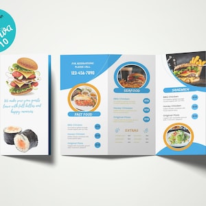 Trifold Brochure Template, Editable Restaurant Food Price List, long flyer, Food brochure, Instant Download