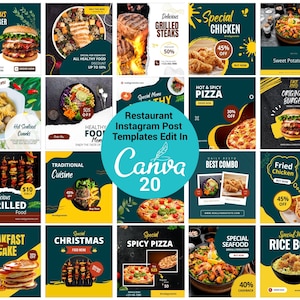 Restaurant Social Media Post Template, Editable Canva Restaurant Instagram Post Templates, Foodie Canva Template, Instant Download