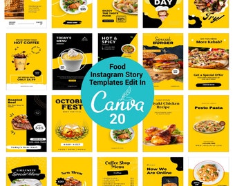 Food Blogger Instagram Story Templates for Canva.Food Instagram Content,Social Media Templates,Editable,Instagram Food Business Branding