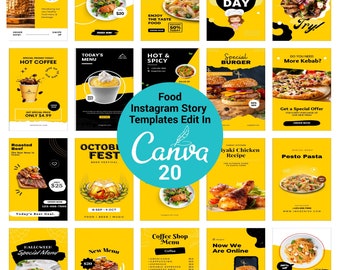 Food Blogger Instagram Story Templates for Canva.Food Instagram Content,Social Media Templates,Editable,Instagram Food Business Branding