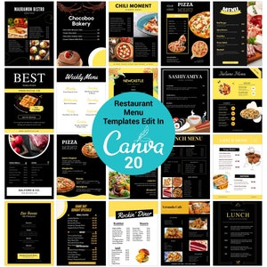 Plantilla de menú personalizado de restaurante, plantilla de menú editable de Canva, menú de comida, menú de cena, menú de almuerzo, menú imprimible.