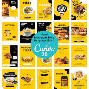 Food Blogger Instagram Story Templates for Canva.Food Instagram Content,Social Media Templates,Editable,Instagram Food Business Branding