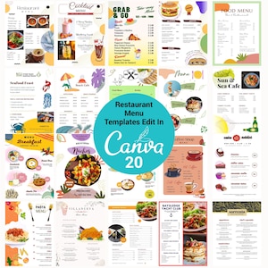 Plantilla de menú editable, plantilla de menú de cafetería, menú de comida de restaurante imprimible, plantilla de lista de precios, descarga instantánea