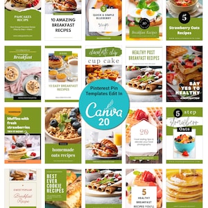 20 bearbeitbare Canva Pinterest Templates - Food Blogger Pinterest Pin - Pinterest Food Templates für Canva