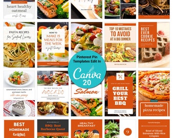 Customizable Food Blogger Pinterest Pin Templates for Canva - Social Media Canva Templates for Food Bloggers -Instant Download