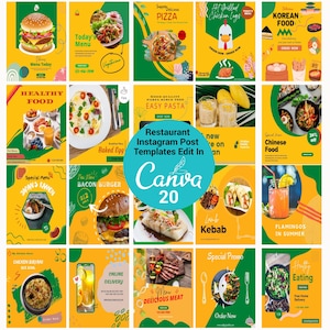 Foodie Template Bundle for Instagram ,Editable Restaurant Instagram Posts,Food Blogger Instagram Templates,Instagram Posts and Stories