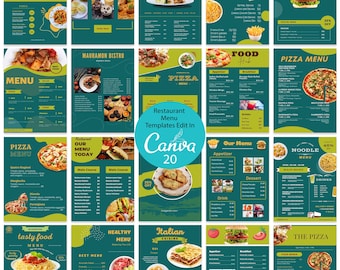 Menusjabloon restaurant eten | Sjabloon cafémenu | Bewerkbaar DIY-menuontwerp | Canvassjabloon | Direct downloaden