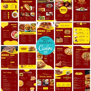 Menú de comida de restaurante - Plantillas de menú de comida de Canva - Plantilla de menú de restaurante imprimible - Menú de cafetería - Plantilla de menú de comida