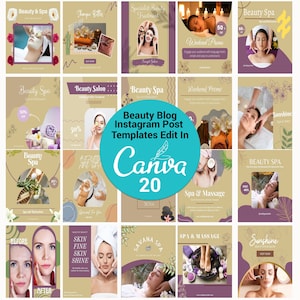 Hautpflege Instagram Vorlage, Spa Salon Posts, Social Media Feed Layout, bearbeitbare Instagram Posts, Beauty Instagram Post Story