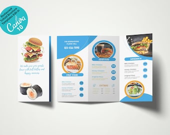 Trifold Brochure Template, Editable Restaurant Food Price List, long flyer, Food brochure, Instant Download