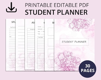 Editable Student Planner, Study Planner Printable, Academic Planner,Study Organiser,College School Planner,Home School Organiser