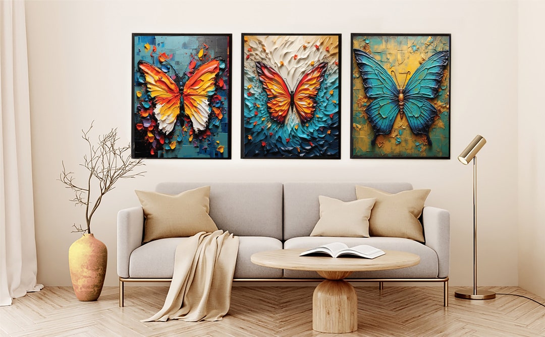 Abstract Butterfly Wall Artcolorful Wall Art Set of 3 Etsy