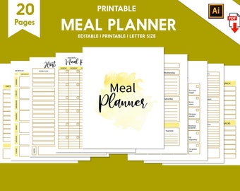 Meal Planner Bundle, Food Journal, Menu Plan & Prep,, Fitness Diet Wellness, Meal Planner Printable, Meal Tracker